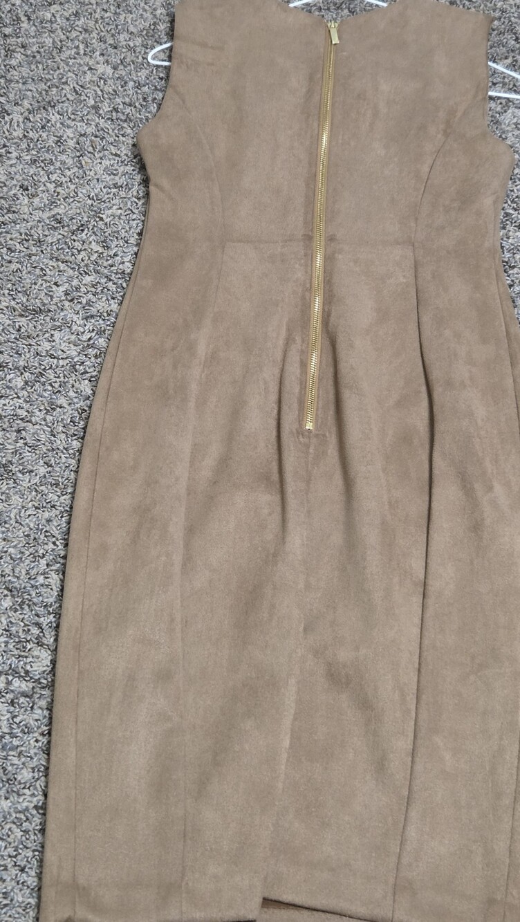 DRESS Taupe Faux Suede Pencil Skirt with Gold Zip